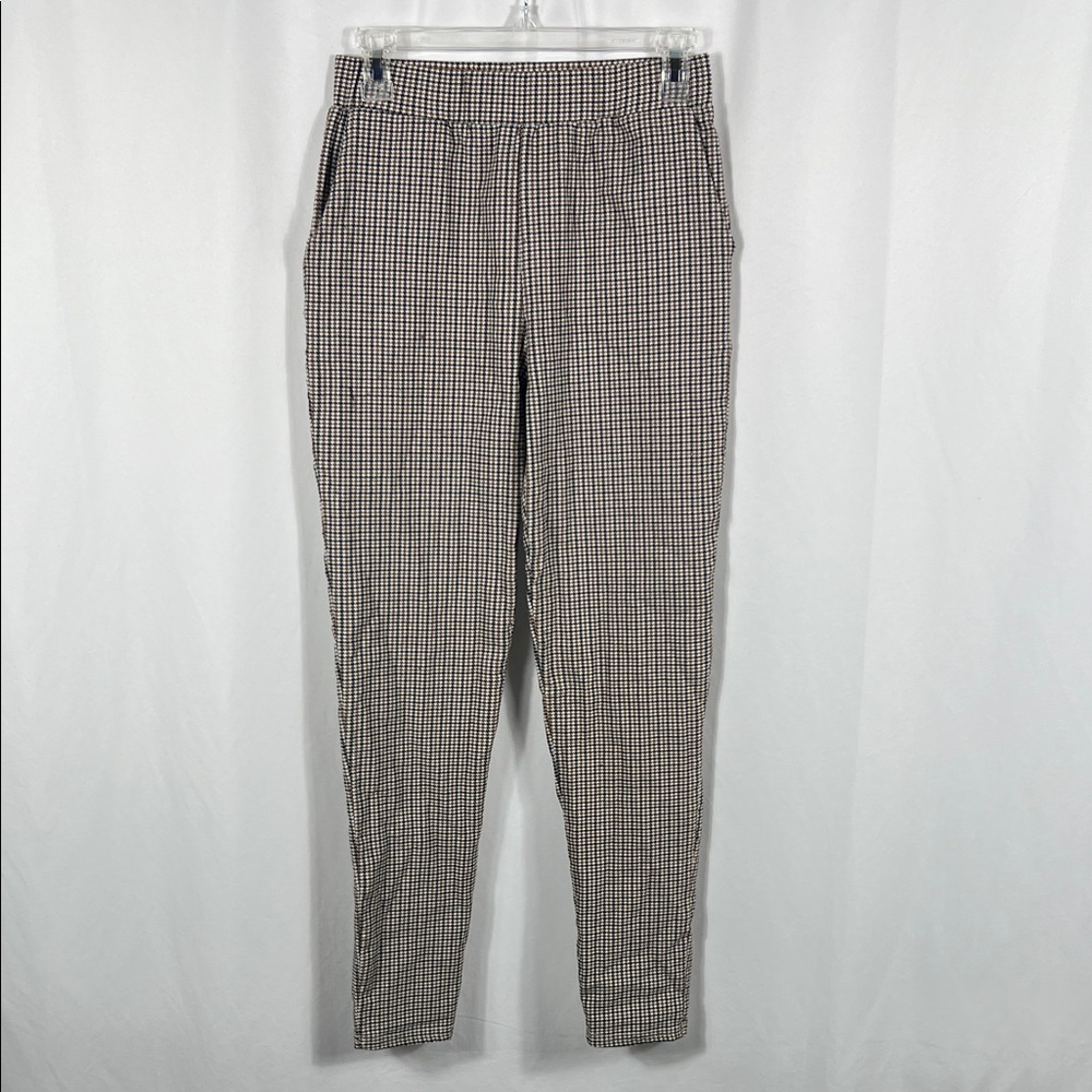 SHEIN Women’s Plaid Pants Brown Black Stretchy Front Pockets Dress Pants Small